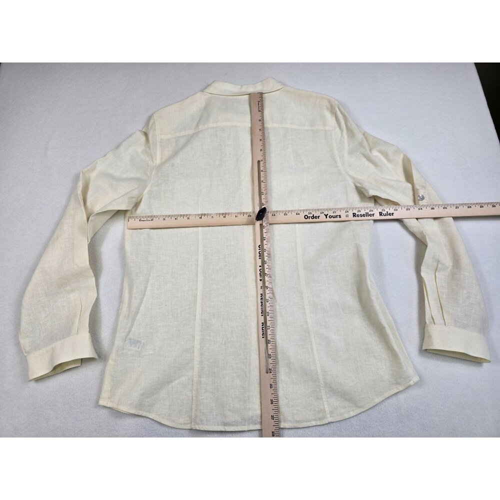 Chaus Womens Off White Button-Down Shirt Linen Cotton Blend Front Pocket Size 12 - Picture 5 of 5